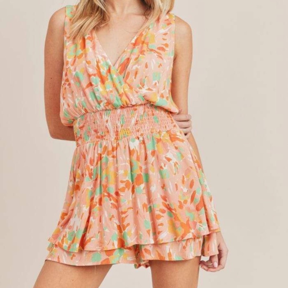 Sadie and Sage peach ruffle romper